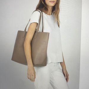 Brand new Cuyana pebbled leather tote in stone/blush interior